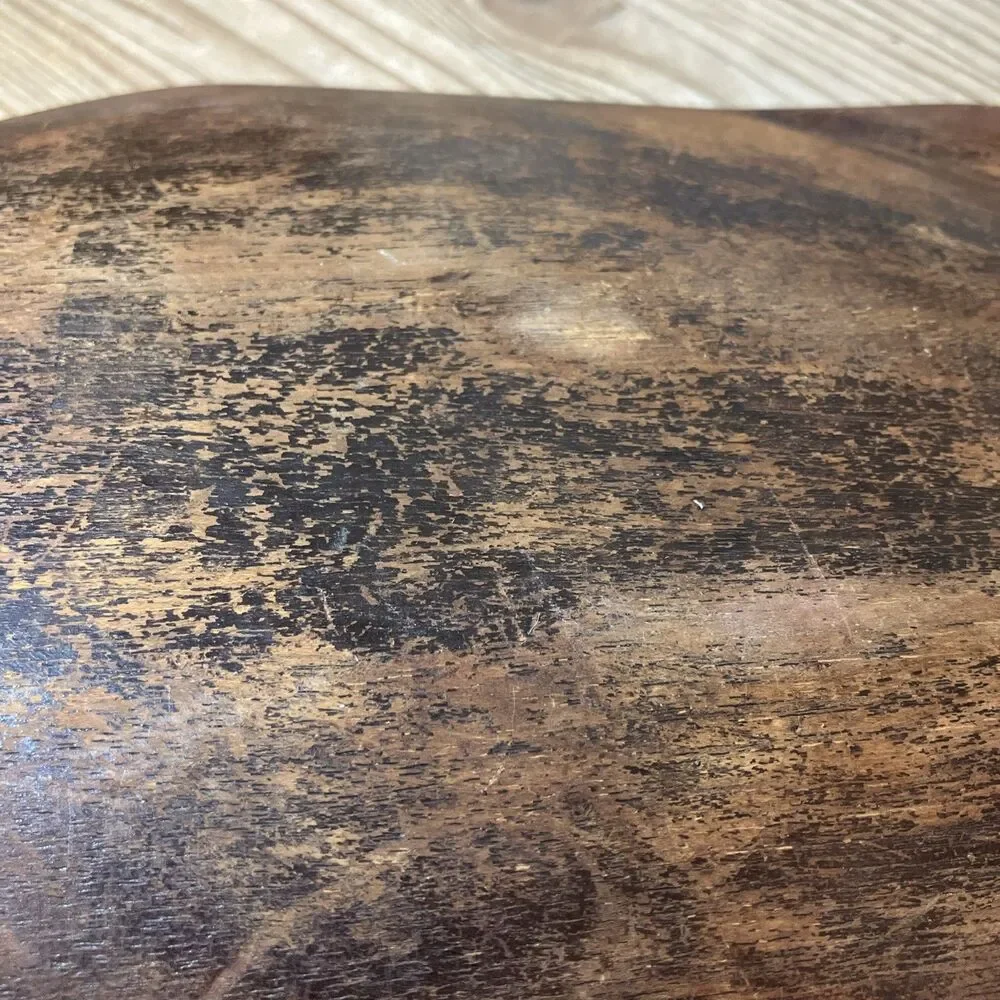 VTG Rustic Wooden Leaf Shape Tray Bowl Trinket Dish 15” Hand Carved Primitive